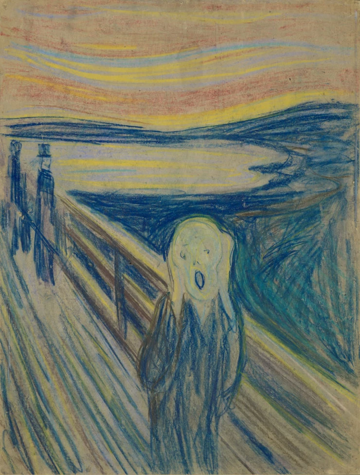 Edvard Mumch, The Scream -- this is a pastel version from 1893 that has never been stolen. Another pastel version sold for 74 million pounds.