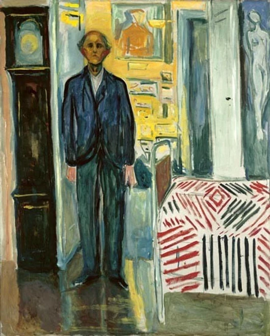 Edvard Munch, Self Portrait Between Clock and Bed, 1940-43