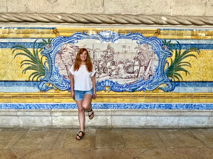 me admiring azulejos in the dining room, or Refectory, of the Jeronimos Monastery cloister 