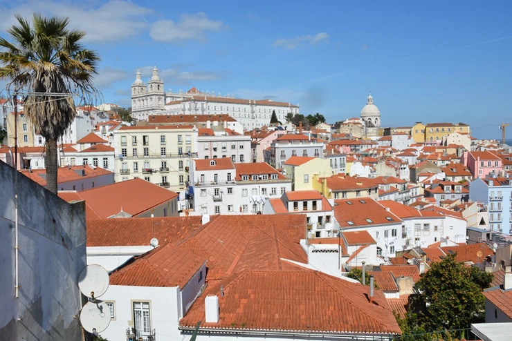 the historic Alfama neighborhood of Lisbon, view from Miradouro das Portas da Sol