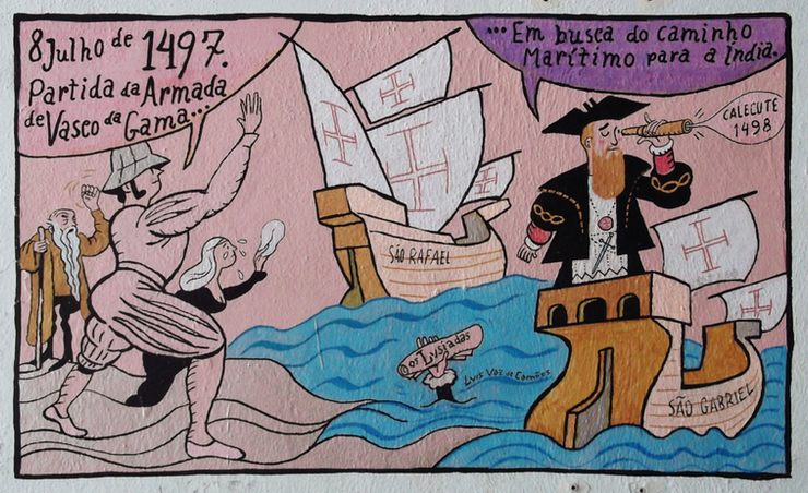 detail from "History of Lisbon" cartoon mural