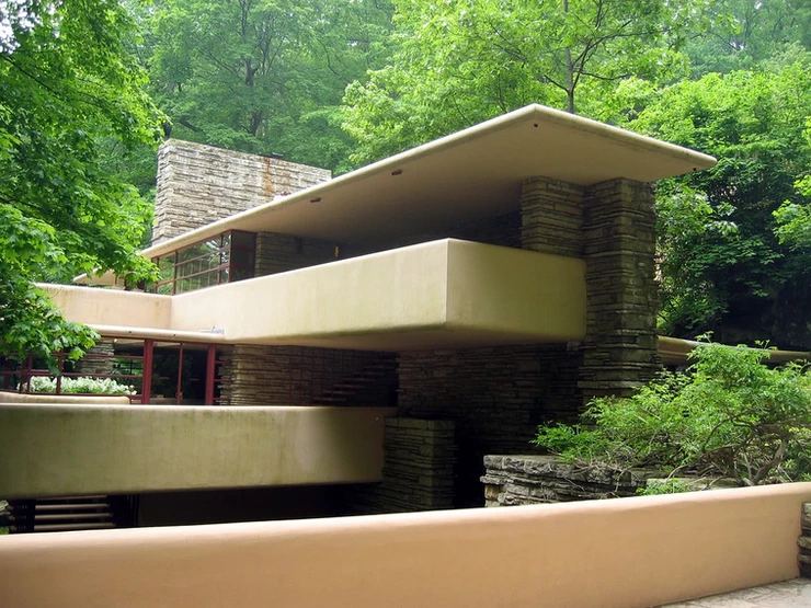 the poured concrete cantilevered terraces of Fallingwater