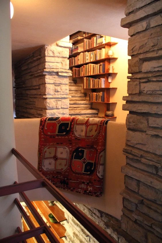 third floor stairwell library at Fallingwater