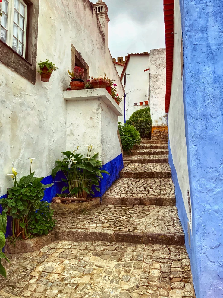 typical cobbled alleyway in Obidos
