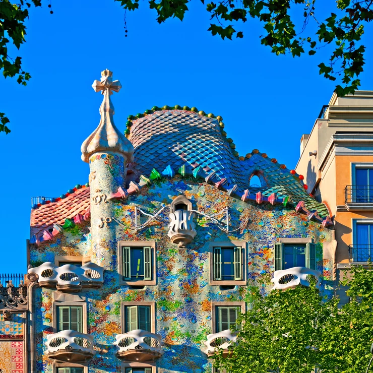 the masked balcony of Casa Batlló, which is a must visit work of Gaudi architecture in Barcelona