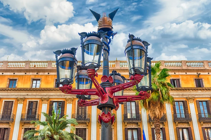 Gaudi-designed lamps in the Gothic Quarter