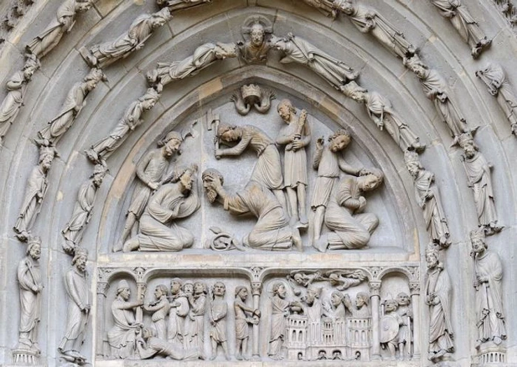 the beheading of Saint Denis on the north portal of Saint-Denis Basilica