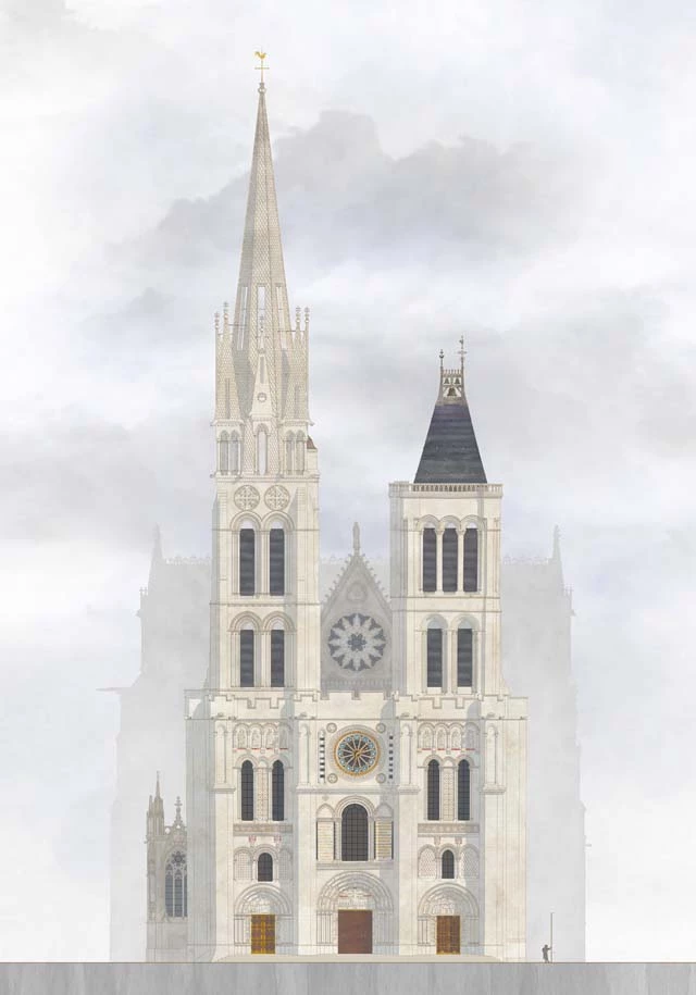 what the Basilica of St. Denis will look like with its north tower authentically restored