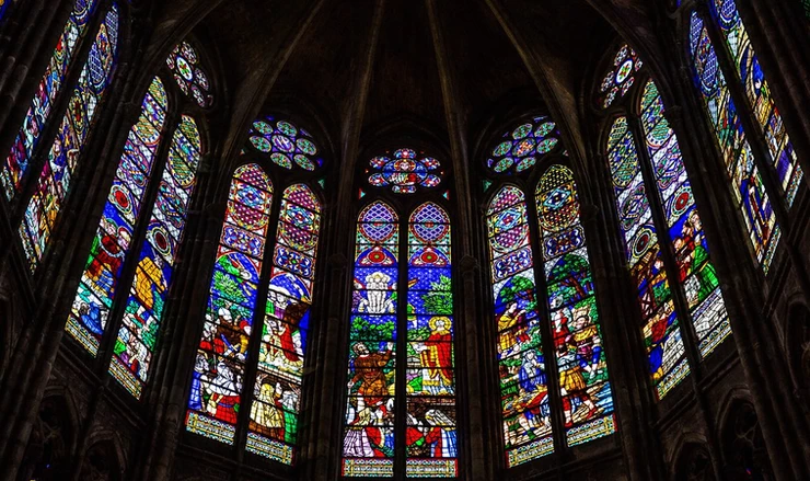stained glass windows in the Basilica of Saint-Denis