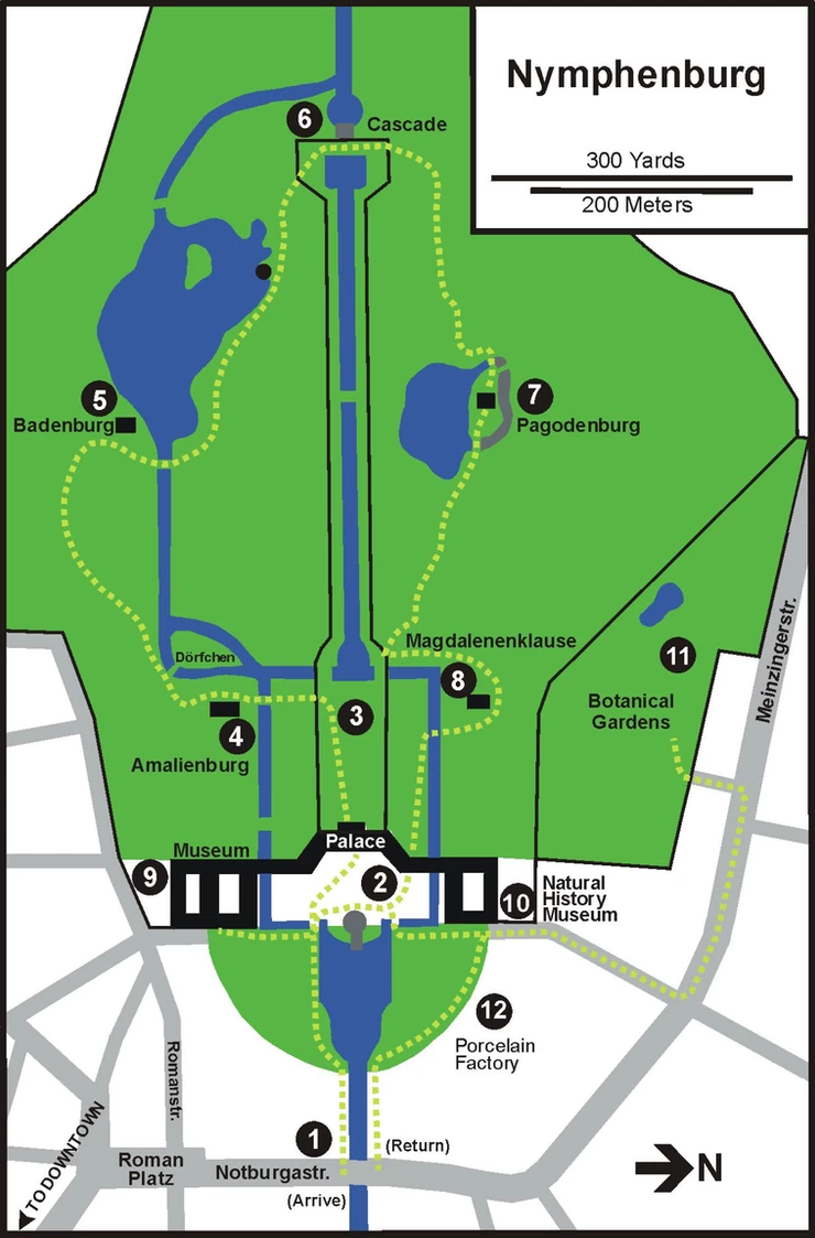 map of Nymphenburg Palace and the Palace Park