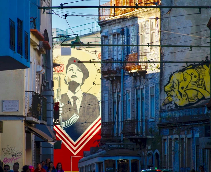 street art in the Graca neighborhood of Lisbon commemorating the Carnation Revolution