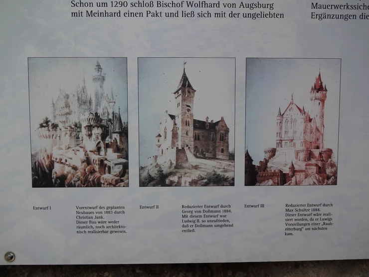 early drafts of Ludwig's planned Gothic castle, Falkenstein