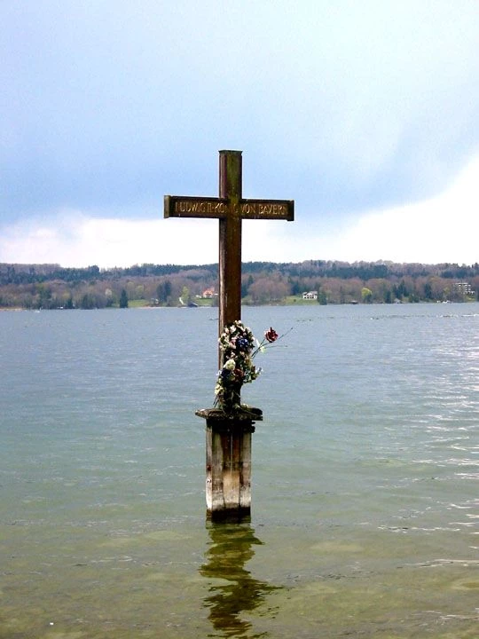 memorial cross on Lake Starnberg in Bavaria, the site of Ludwig's supposed drowning death