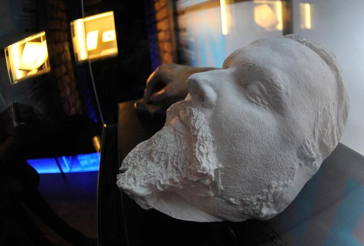 A plaster death mask of King Ludwig II, viewed in Herrenchiemsee Castle, as part of an exhibition called "Gotterdaemmerung. 