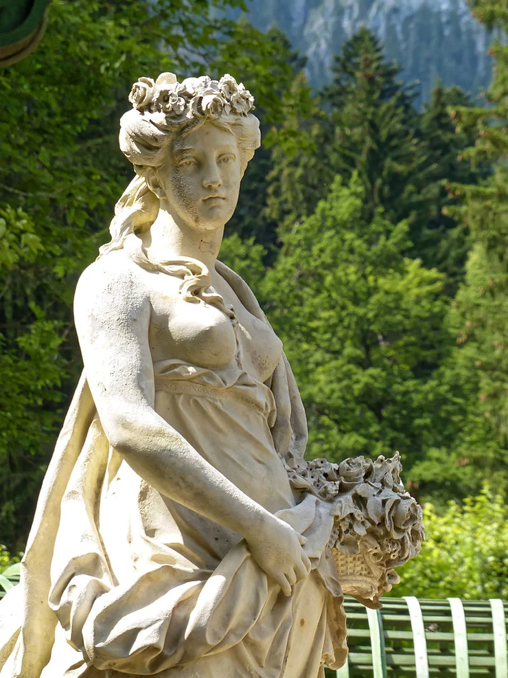 Marie Antoinette statue in the gardens of Linderhof Palace