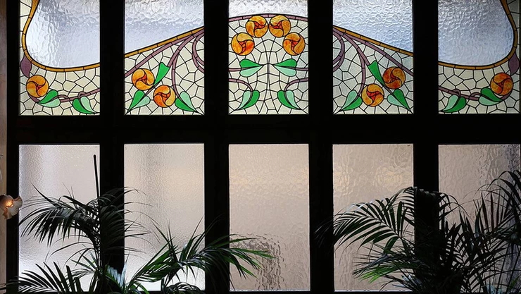Art Nouveau stained glass in the Casa Calvet Restaurant, giving you a little hint that Gaudi was there.