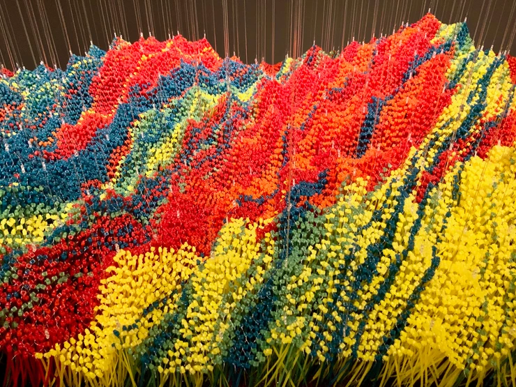 Elisabeth Picard, Rainbow Mountains, 2015 -- this is a hanging landscape made with dyed tie wraps