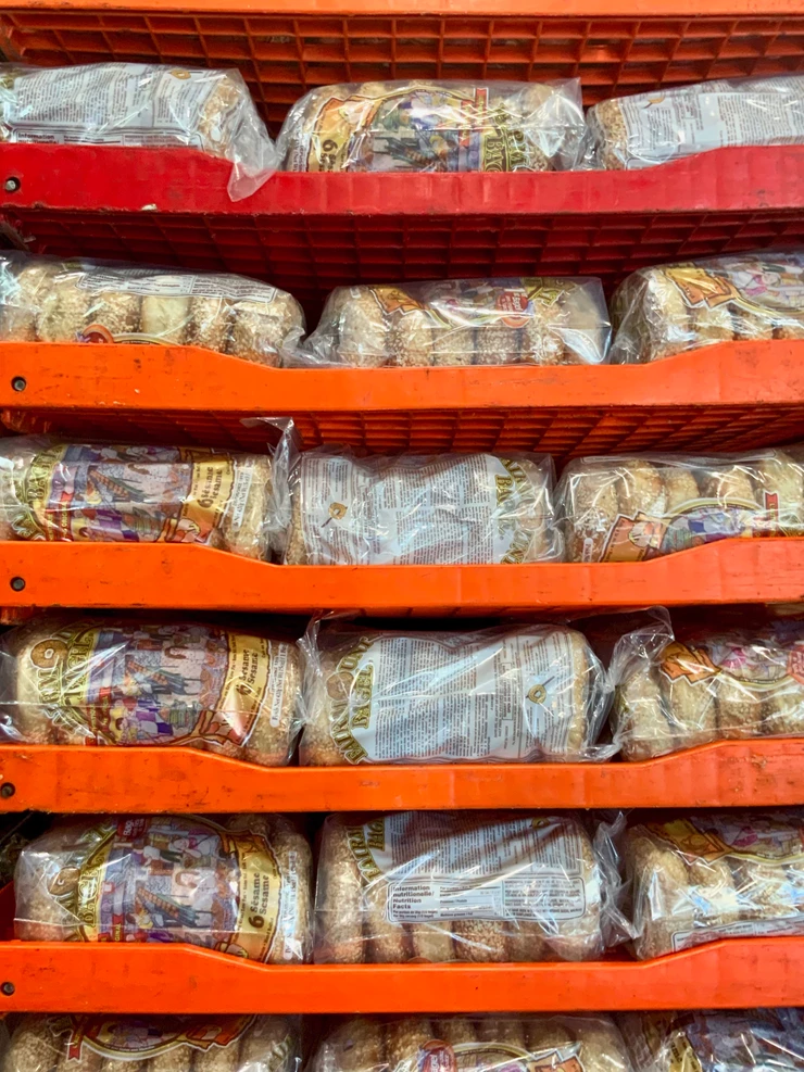 stacks of bagels for sale at Fairmont Bagel