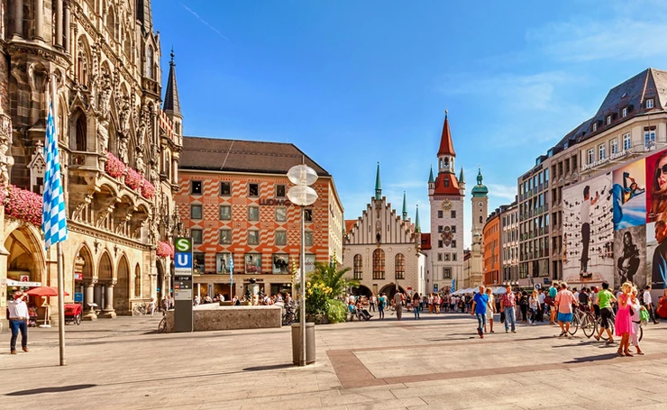 Marienplatz, Munich's lively main square. Here's where you should start your one day in Munich