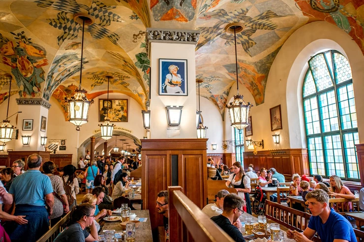 interior of the Hofbrahaus, Munich's famous beer garden