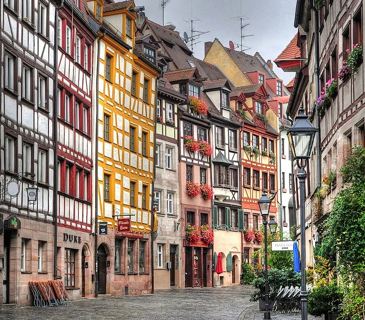 colorful Weissgerbergasse Street in Nuremberg Germany