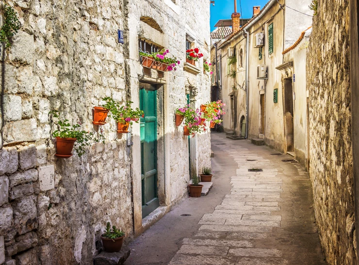tiny medieval street in Sibenik Croatia