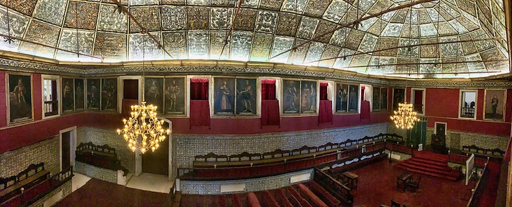 panoramic shot of the Great Hall of Acts at Coimbra University where PhD students defend their dissertations