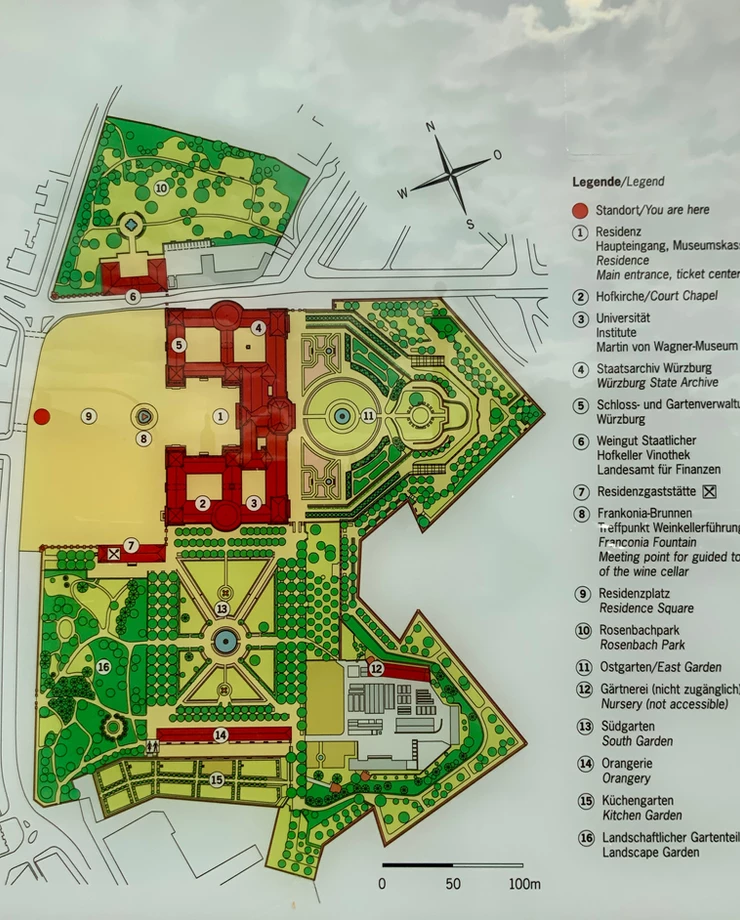 Here's a map of the Wurzburg Residenz, the gardens, and chapel