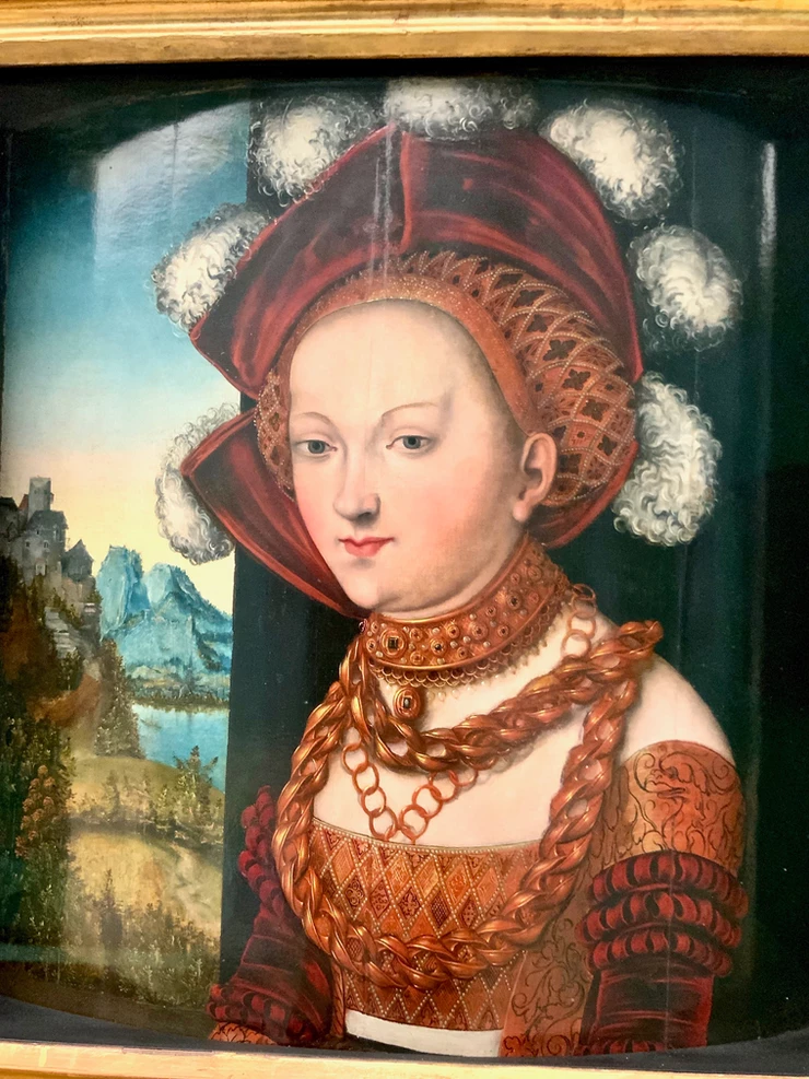 An icon of German beauty. She was originally depicted holding the head of John the Baptist. But that part of the painting was sawn off as too repulsive.