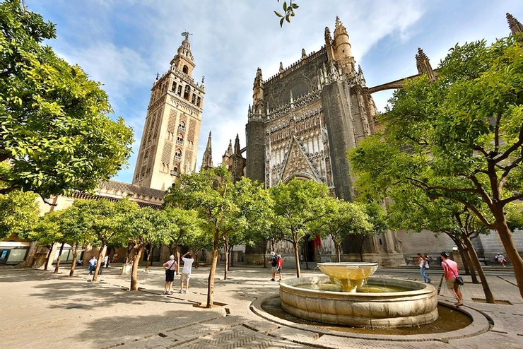 La Giralda Bell Tower on the left of Seville Cathedral
