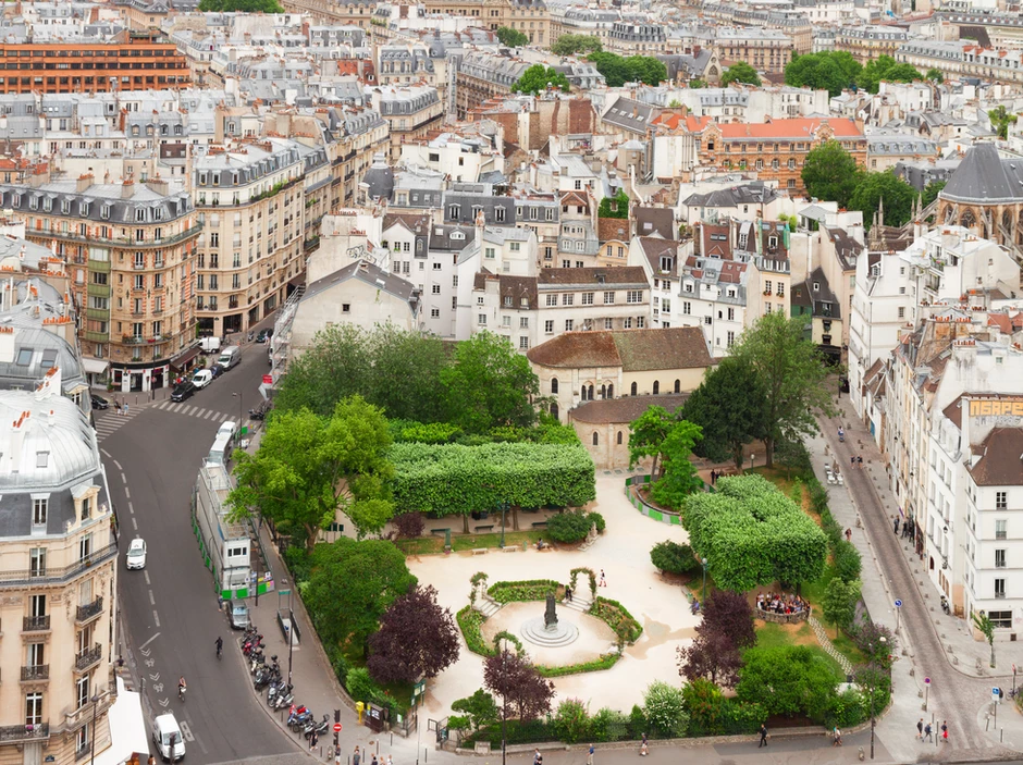 aerial view of Paris' Latin Quarter
