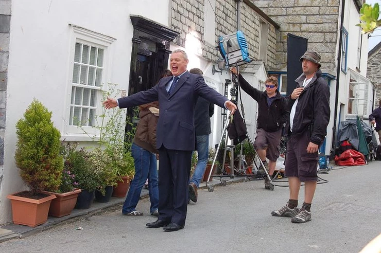 Martin Clunes on set in Port Issac