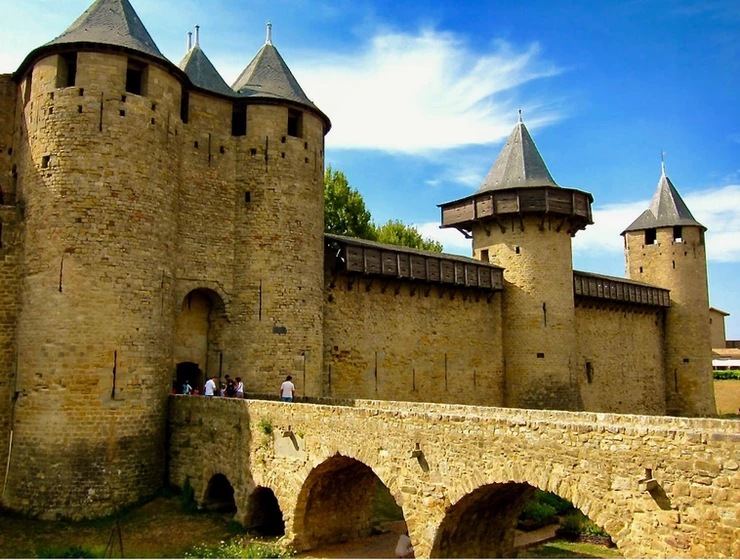 Chateau Comtal, the entrance to the ramparts of the village of Carcassonne in Occitanie France