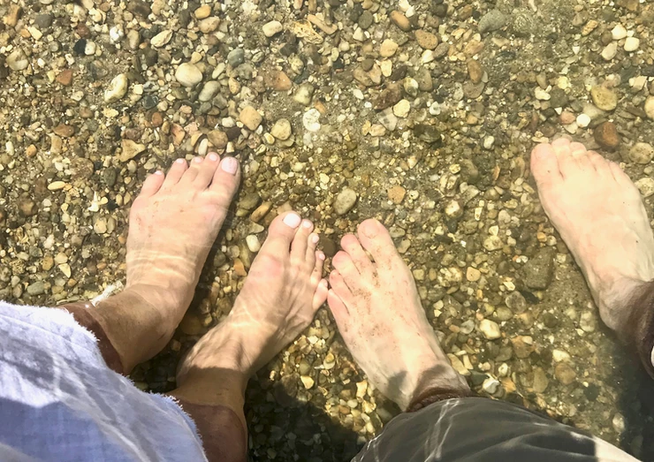 dipping our feet in the Gardon River to cool off