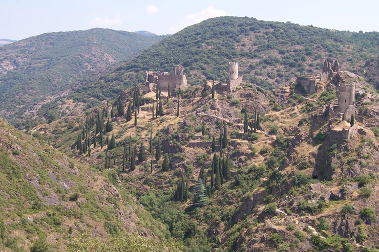 Cathar castles in the village of Lastours in southwest France