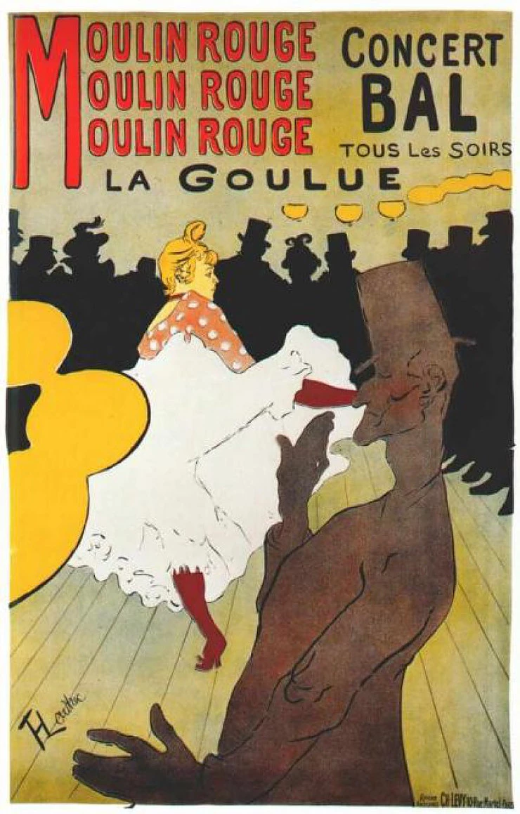 Moulin Rouge: La Goulue, 18921, a Toulouse-Lautrec poster at the museum. 