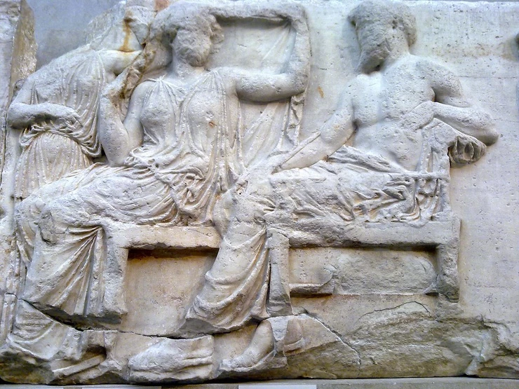 Hera and Zeus on a section of the Parthenon frieze at the British Museum in London