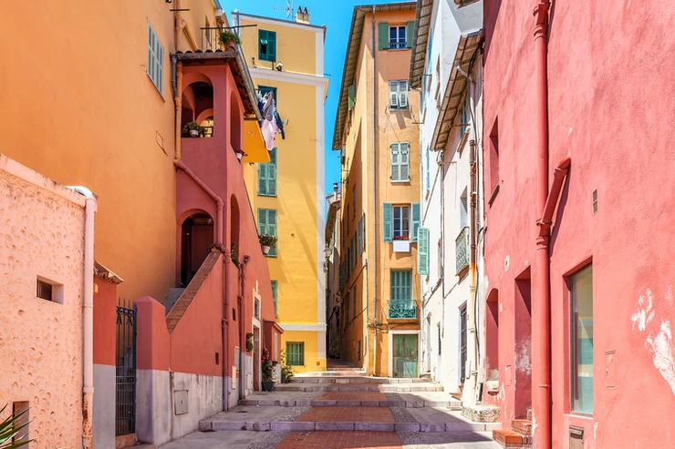 colorful street in Menton