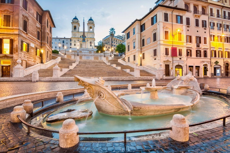 the Sinking Boat Fountain in the Piazza di Spagna in front of the Spanish Steps