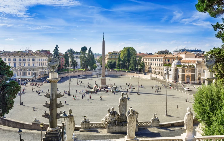 view of the Piazza del Popolo from the Borghese Gardens