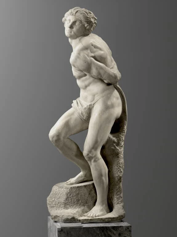 Michelangelo, Rebellious Slave, 1513 -- originally intended for the tomb, now in the Louvre