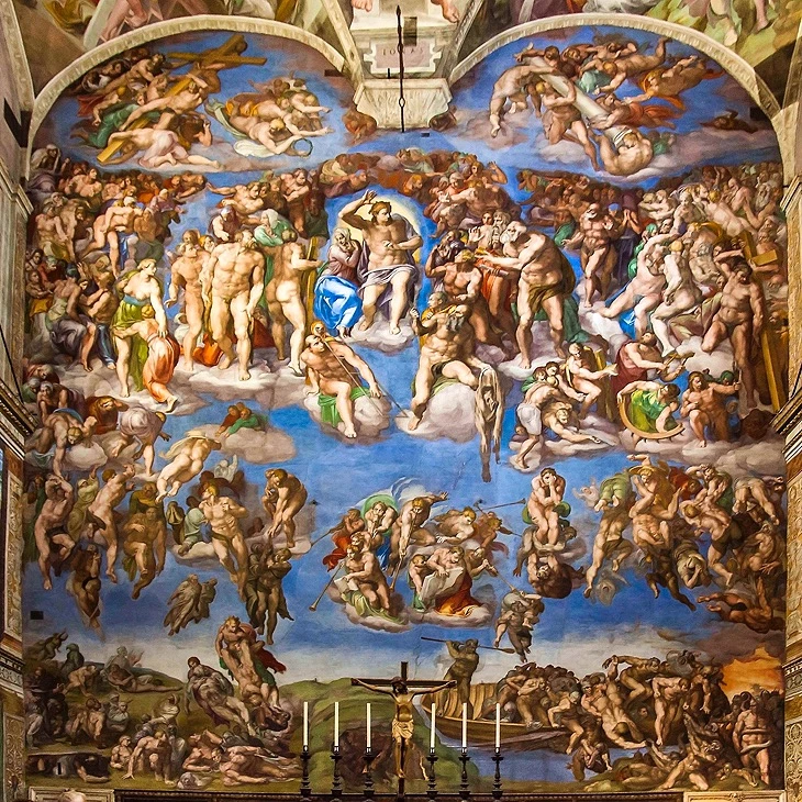 Michelangelo's The Last Judgment fresco on the altar wall of the Sistine Chapel in the Vatican