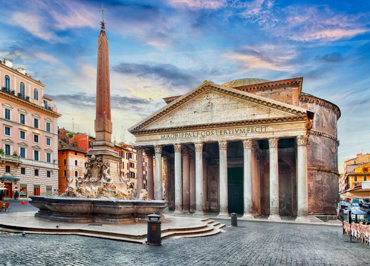 the Pantheon and the Fountain of the Pantheon, built by Emperor Hadrian