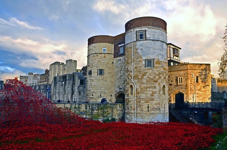 the Tower of London, filled with poppies celebrating WWI veterans