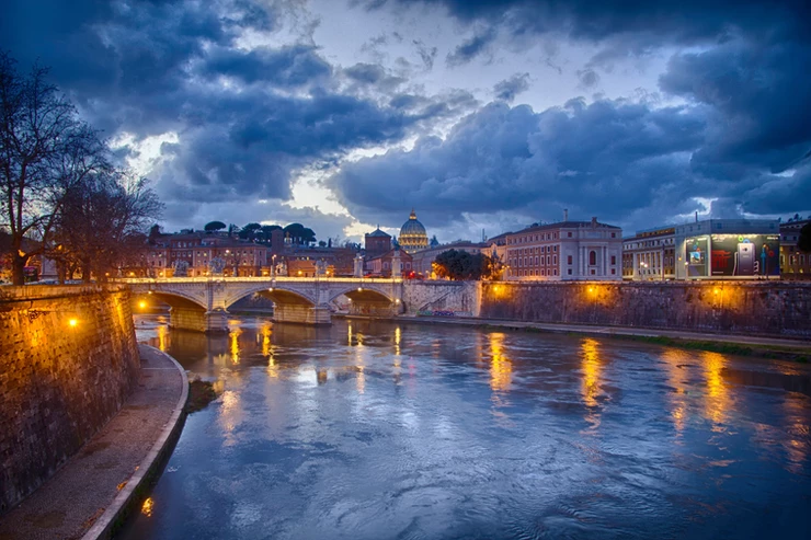 the Tiber River at night