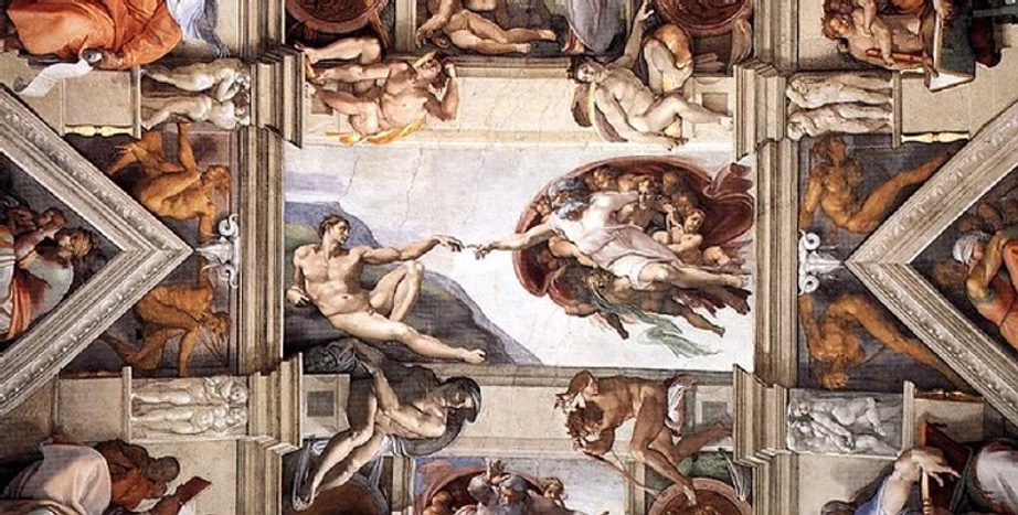 Michelangelo's Creation of Adam on the ceiling of the Sistine Chapel in the Vatican