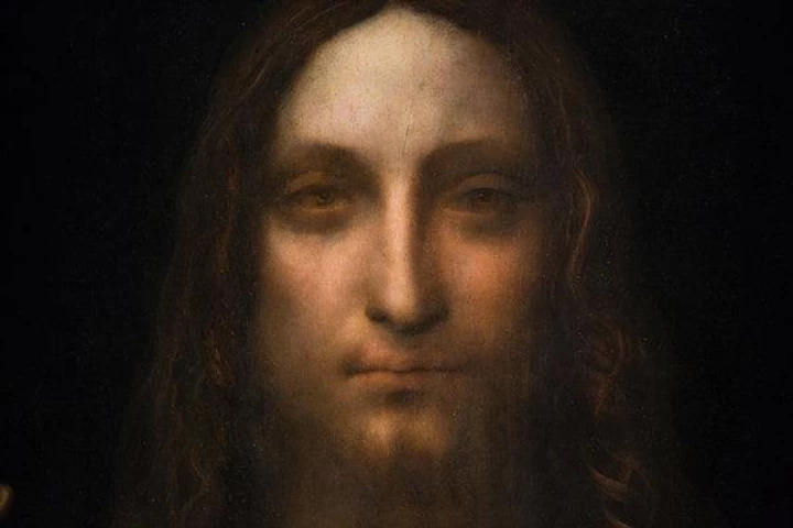 detail from Salvator Mundi, which sold for $450 million at a Christies' auction in 2017
