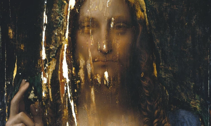 Salvator Mundi painting after touch ups had been removed. image source:  Photograph of the restorer Dianne Modestini