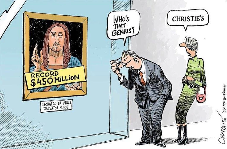 Patrick Chappatte’s take on the Salvator Mundi sale/attribution for the New York Times. 