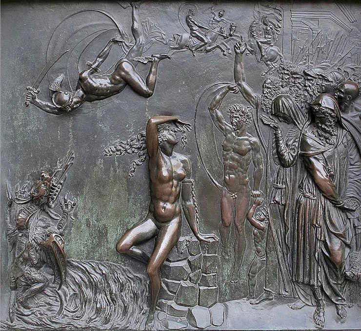 the relief on the predella of Cellini's Perseus sculpture